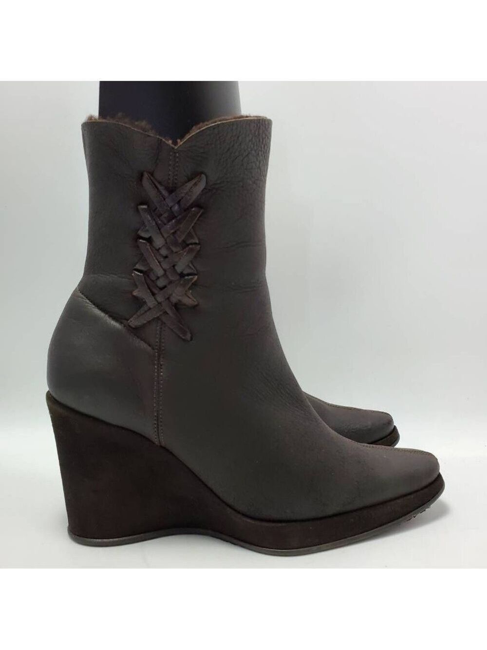 Stephane Kelian Womens Soft Leather Wedges Ankle Boots Booties Faux Fur Sz 8.5
